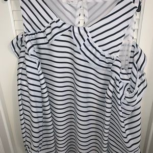 Plus size striped cold shoulder blouse.